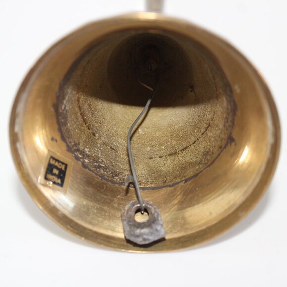 Vintage Brass Handheld Bell Made In India 6 3/8" Dinner Bell Swirled - Picture 4 of 5